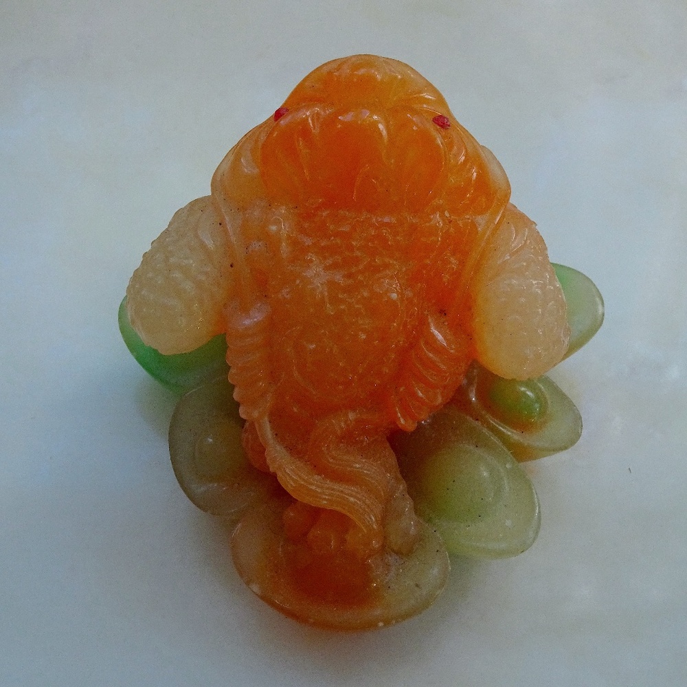 Faux Jade Green & Orange Lucky Good Luck Frog Figurine Home Decor